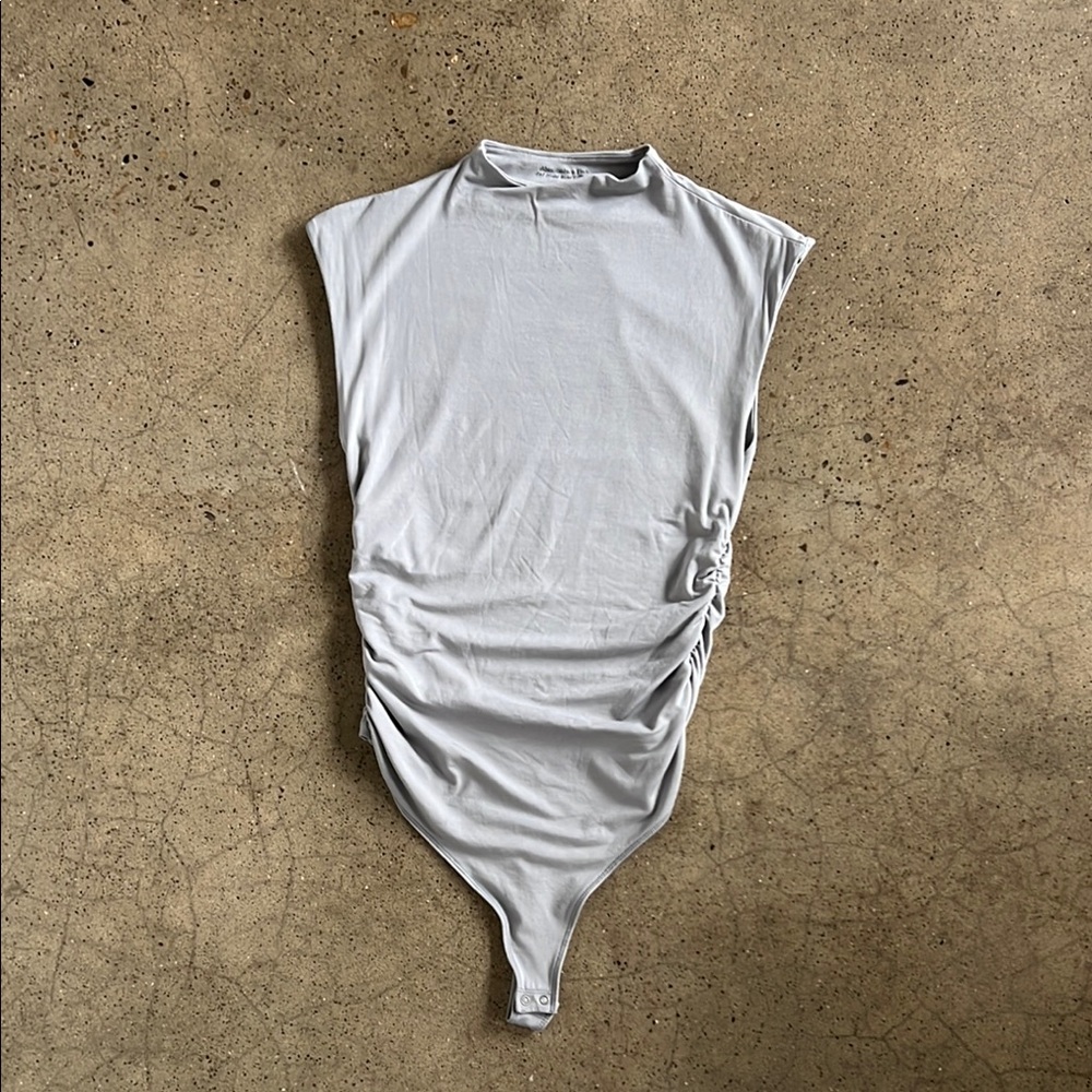 Abercrombie Cotton Modal Ruched Shell High Neck Bodysuit Sleeveless in grey